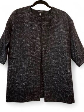 Eileen Fisher Wool Black and White Tweed Open-Front Jacket